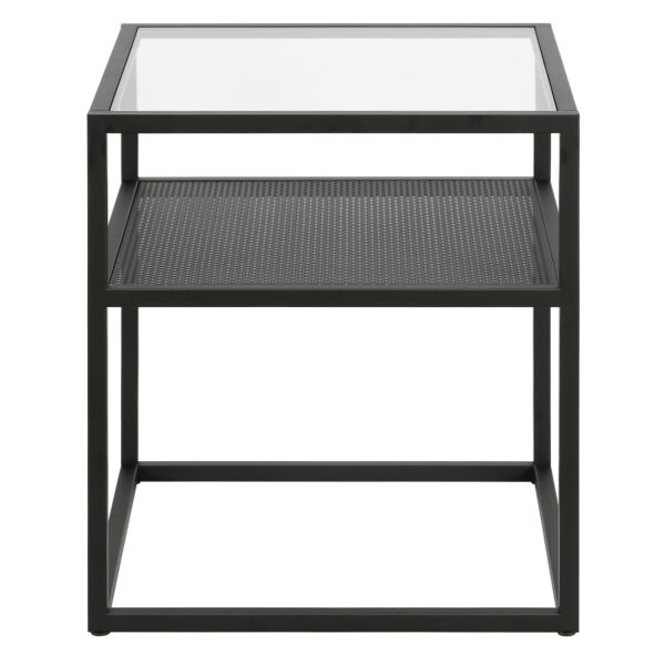 22" Black And Clear Glass And Steel Square End Table With Shelf