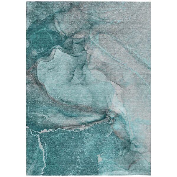 3' X 5' Teal Abstract Washable Non Skid Indoor Outdoor Area Rug
