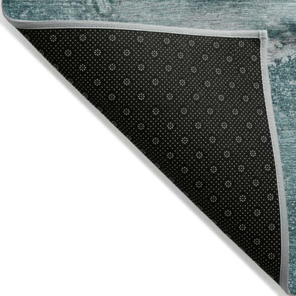 3' X 5' Teal Abstract Washable Non Skid Indoor Outdoor Area Rug