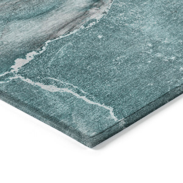 3' X 5' Teal Abstract Washable Non Skid Indoor Outdoor Area Rug