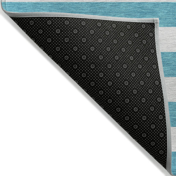 3' X 5' Teal and White Striped Washable Indoor Outdoor Area Rug