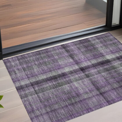 2' X 3' Purple Plaid Washable Non Skid Indoor Outdoor Area Rug