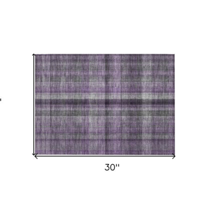2' X 3' Purple Plaid Washable Non Skid Indoor Outdoor Area Rug