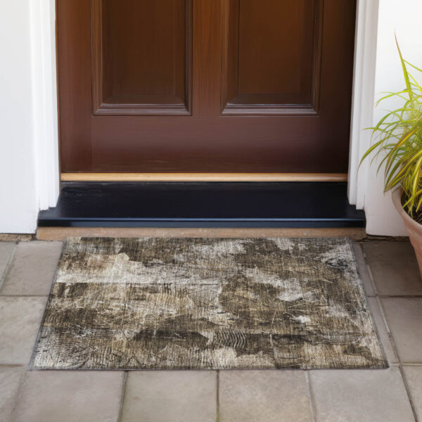 2' X 3' Taupe Floral Washable Non Skid Indoor Outdoor Area Rug
