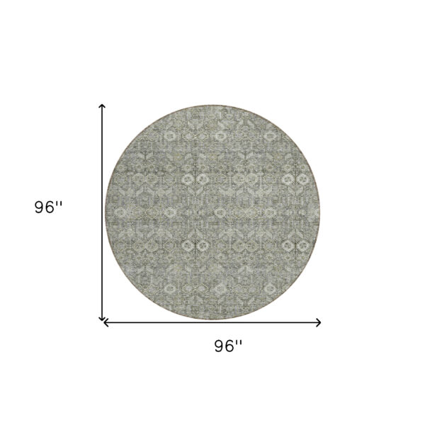 8' Round Cream and Tan Round Floral Washable Non Skid Indoor Outdoor Area Rug