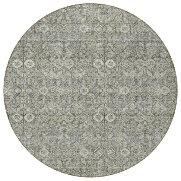 8' Round Cream and Tan Round Floral Washable Non Skid Indoor Outdoor Area Rug