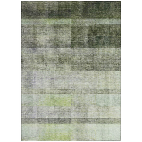 3' X 5' Olive Green Ombre Washable Non Skid Indoor Outdoor Area Rug