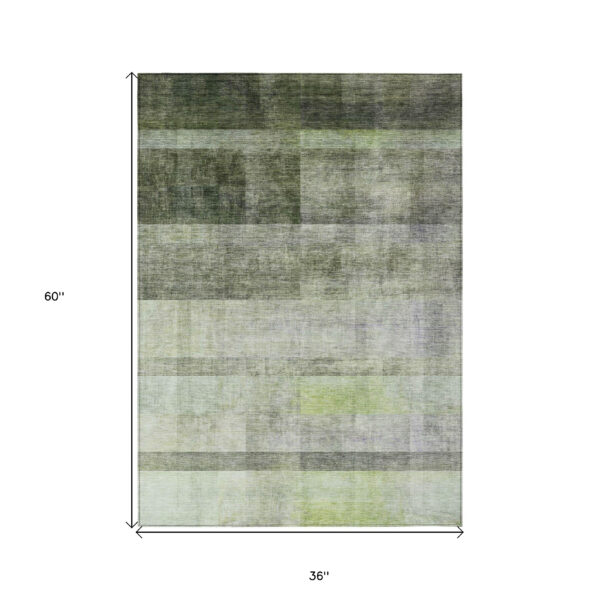 3' X 5' Olive Green Ombre Washable Non Skid Indoor Outdoor Area Rug