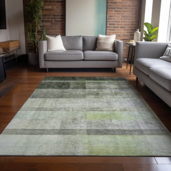 3' X 5' Olive Green Ombre Washable Non Skid Indoor Outdoor Area Rug