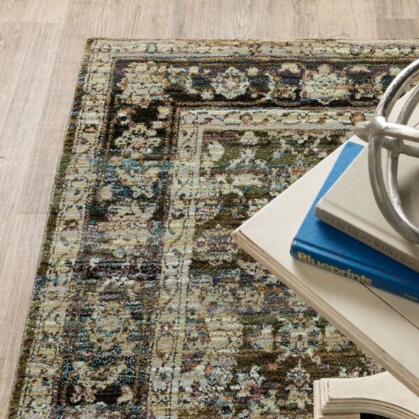 9'X12' Green And Brown Floral Area Rug