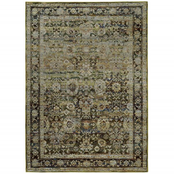 9'X12' Green And Brown Floral Area Rug
