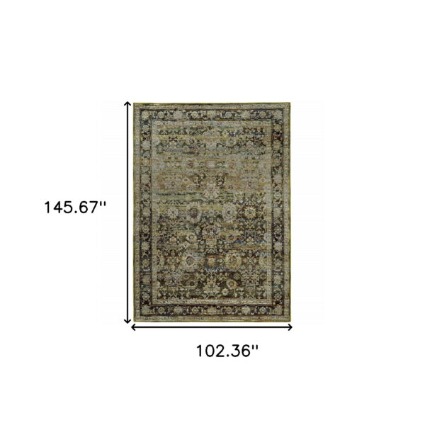 9'X12' Green And Brown Floral Area Rug
