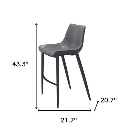 Set of Two 30" Dark Gray And Black Faux Leather And Steel Bar Height Bar Chairs