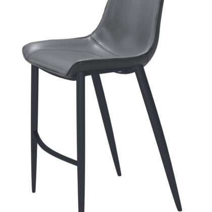 Set of Two 30" Dark Gray And Black Faux Leather And Steel Bar Height Bar Chairs