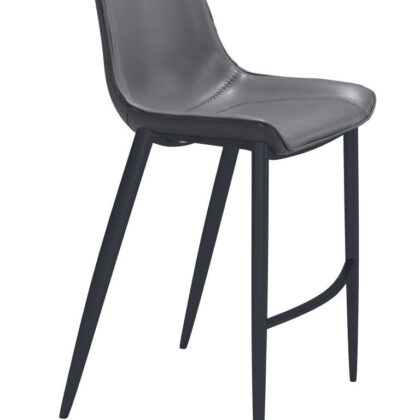Set of Two 30" Dark Gray And Black Faux Leather And Steel Bar Height Bar Chairs