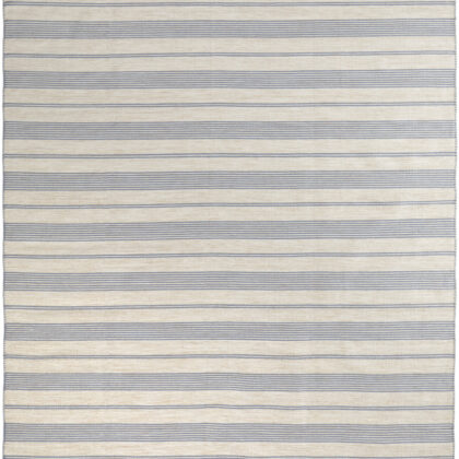 10' X 14' Blue Ivory And Tan Striped Dhurrie Hand Woven Stain Resistant Area Rug