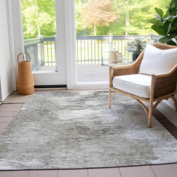 9' X 12' Beige Tan And Gray Abstract Washable Indoor Outdoor Area Rug