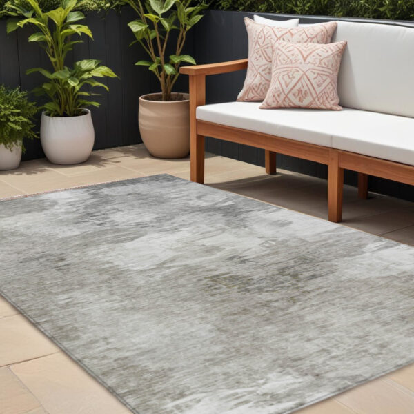 9' X 12' Beige Tan And Gray Abstract Washable Indoor Outdoor Area Rug