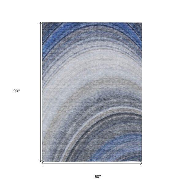 5' X 8' Denim Blue And Navy Blue Abstract Washable Indoor Outdoor Area Rug