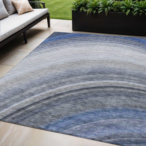 5' X 8' Denim Blue And Navy Blue Abstract Washable Indoor Outdoor Area Rug
