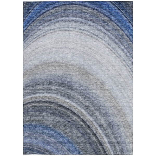 5' X 8' Denim Blue And Navy Blue Abstract Washable Indoor Outdoor Area Rug