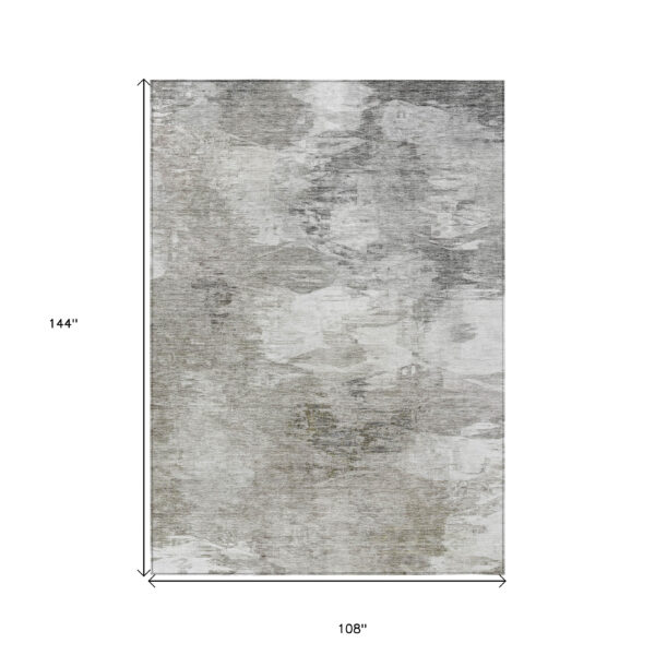 9' X 12' Beige Tan And Gray Abstract Washable Indoor Outdoor Area Rug