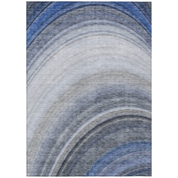 5' X 8' Denim Blue And Navy Blue Abstract Washable Indoor Outdoor Area Rug