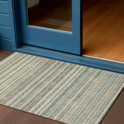 3' X 5' Sage Mint Green And Beige Striped Washable Indoor Outdoor Area Rug