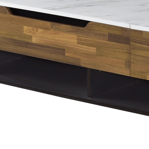 47" Black Brown And White Faux Marble And Wood Lift Top Coffee Table