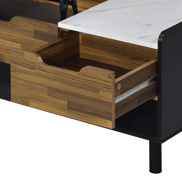47" Black Brown And White Faux Marble And Wood Lift Top Coffee Table