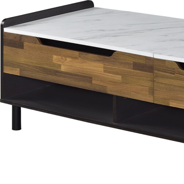 47" Black Brown And White Faux Marble And Wood Lift Top Coffee Table