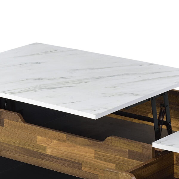 47" Black Brown And White Faux Marble And Wood Lift Top Coffee Table