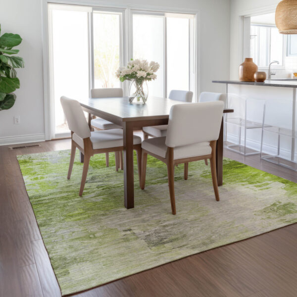 5' X 8' Artichoke Green And Lime Green Abstract Washable Indoor Outdoor Area Rug