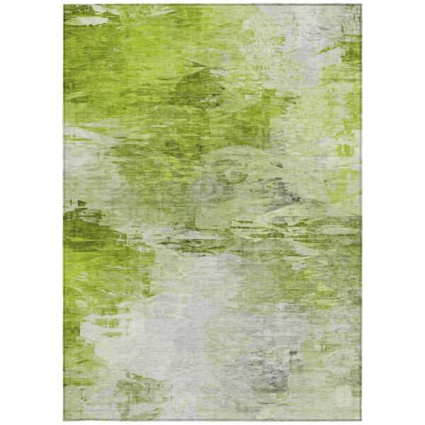 5' X 8' Artichoke Green And Lime Green Abstract Washable Indoor Outdoor Area Rug