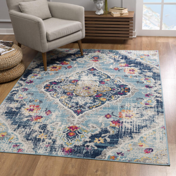 6' X 9' Blue Oriental Dhurrie Area Rug