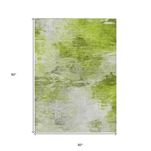 5' X 8' Artichoke Green And Lime Green Abstract Washable Indoor Outdoor Area Rug