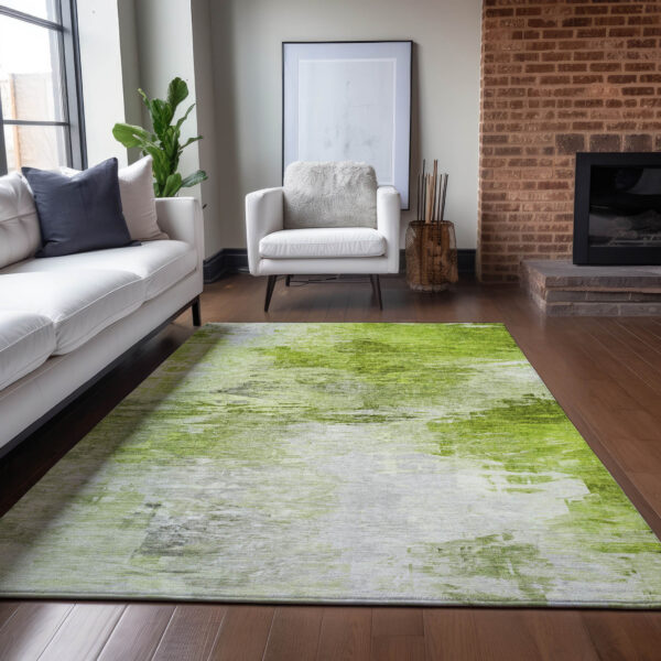 5' X 8' Artichoke Green And Lime Green Abstract Washable Indoor Outdoor Area Rug