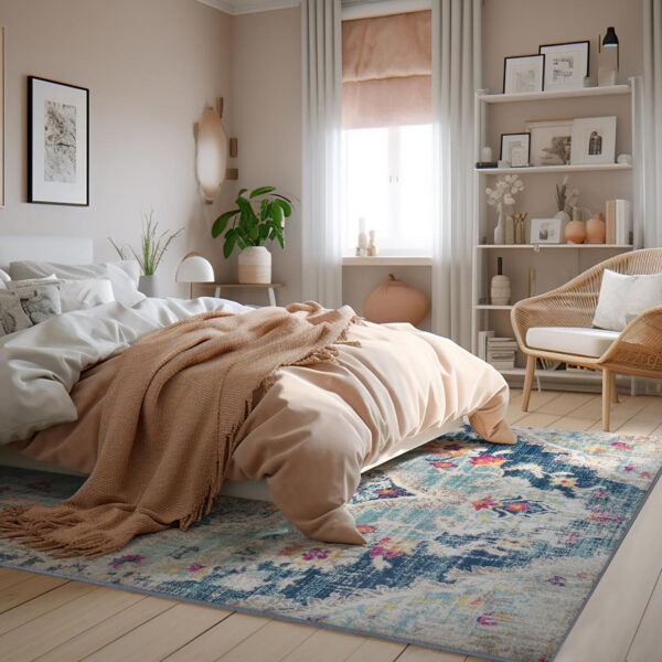 6' X 9' Blue Oriental Dhurrie Area Rug