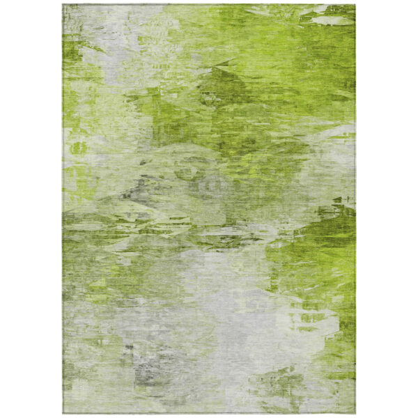 5' X 8' Artichoke Green And Lime Green Abstract Washable Indoor Outdoor Area Rug