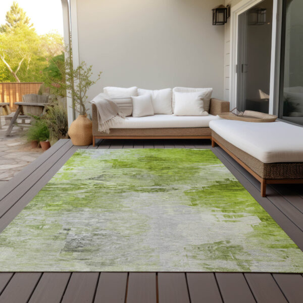 5' X 8' Artichoke Green And Lime Green Abstract Washable Indoor Outdoor Area Rug