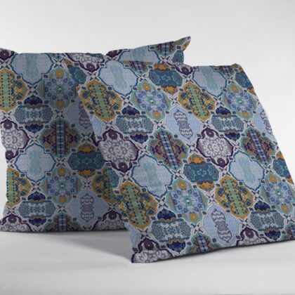 18” Orange Blue Trellis Suede Zippered Throw Pillow