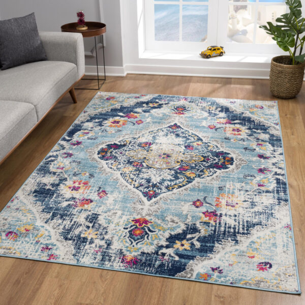 6' X 9' Blue Oriental Dhurrie Area Rug