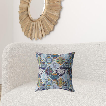 18” Orange Blue Trellis Suede Zippered Throw Pillow