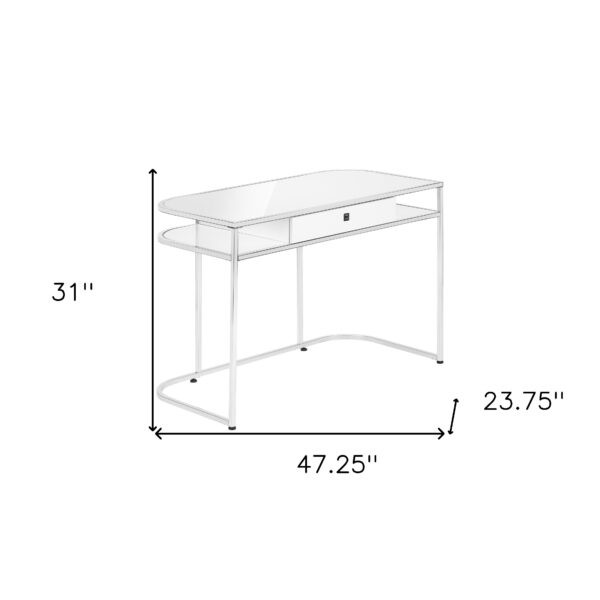 47" White and Silver Wood and Metal Computer Desk