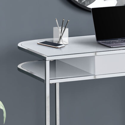 47" White and Silver Wood and Metal Computer Desk