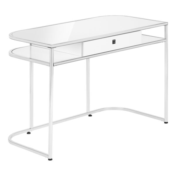 47" White and Silver Wood and Metal Computer Desk