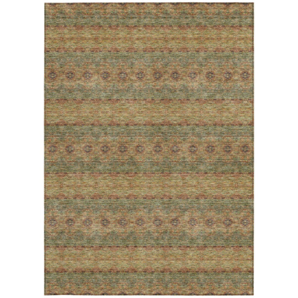 5' X 8' Artichoke Green And Olive Green Floral Medallion Washable Indoor Outdoor Area Rug