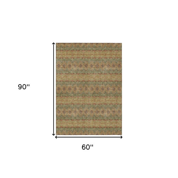 5' X 8' Artichoke Green And Olive Green Floral Medallion Washable Indoor Outdoor Area Rug