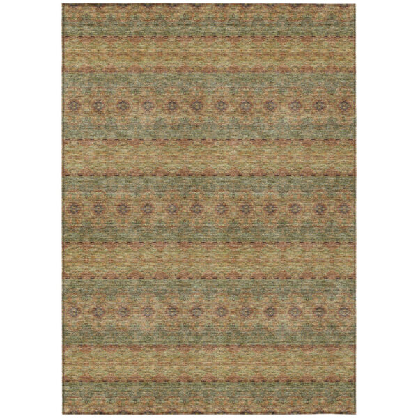 5' X 8' Artichoke Green And Olive Green Floral Medallion Washable Indoor Outdoor Area Rug