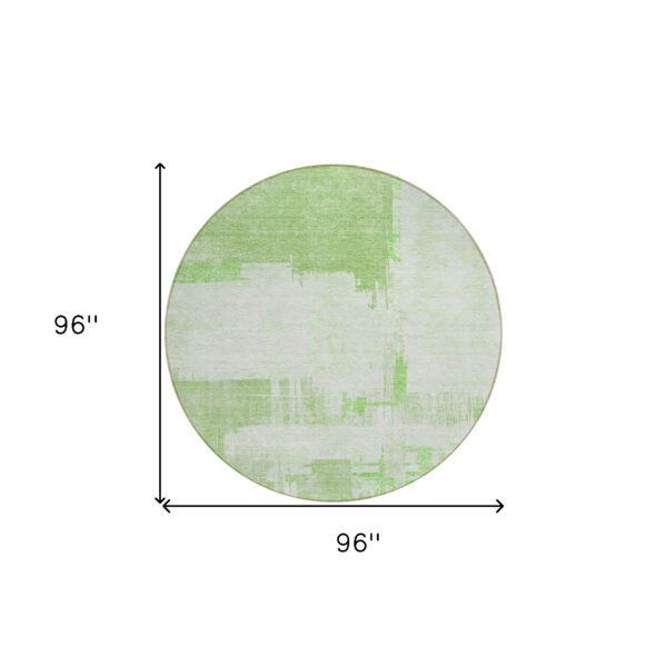 8' Green And Mint Green Round Abstract Washable Indoor Outdoor Area Rug